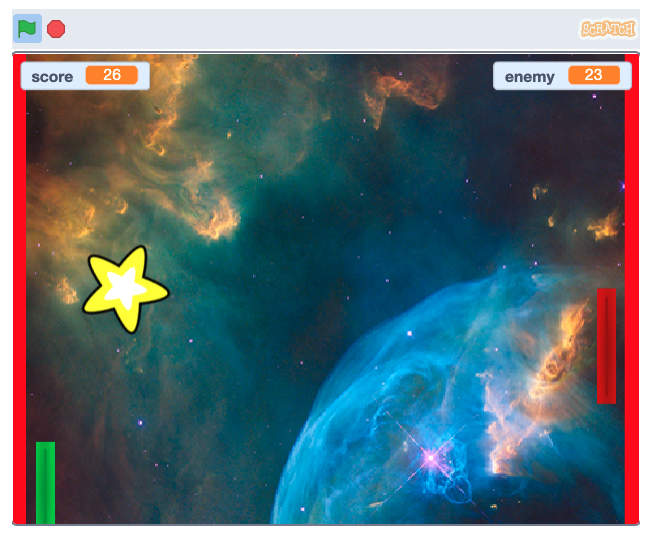 pong game example with stars and space