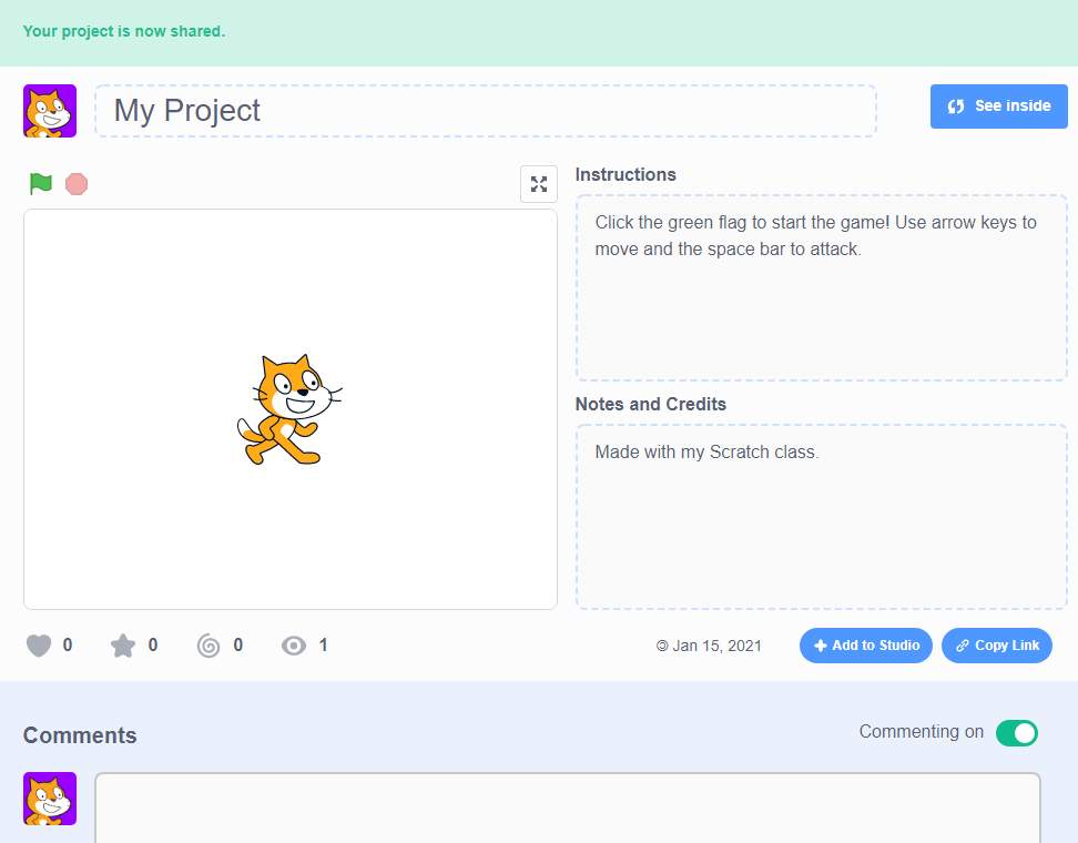 How to share a Scratch Project – Island Class